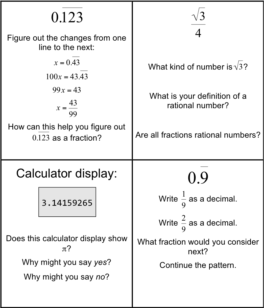 Rational and Irrational Numbers Worksheet