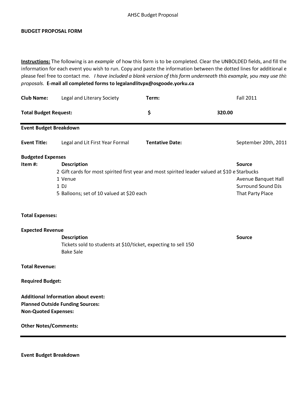 Sample Budget Proposal Template