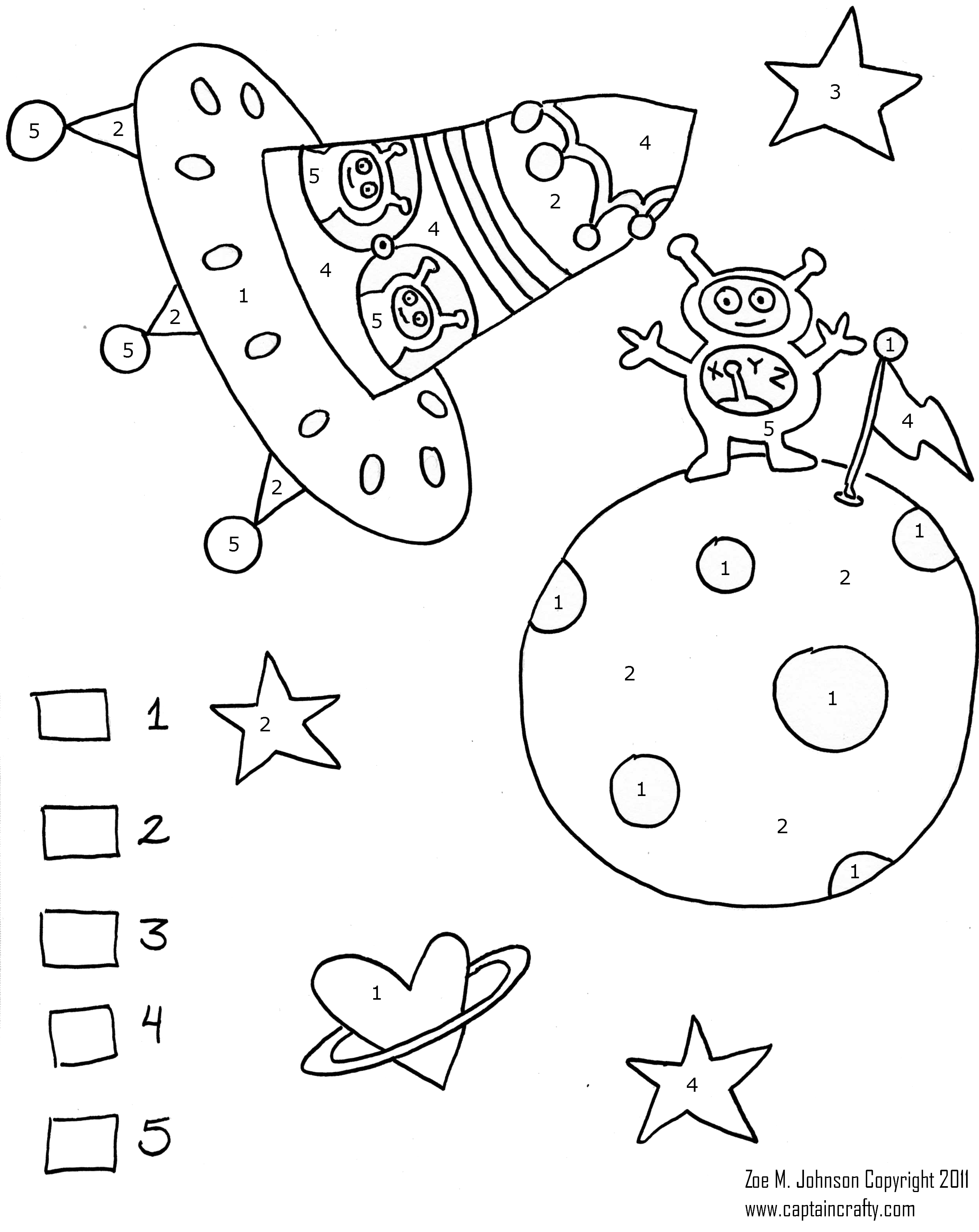 Space Color by Number Coloring Pages