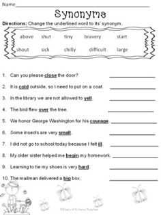 Synonym Antonym Worksheet 2nd Grade