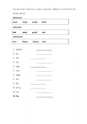 Synonyms and Antonyms Homophones Worksheets