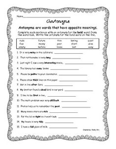 Synonyms and Antonyms Worksheets 3rd Grade