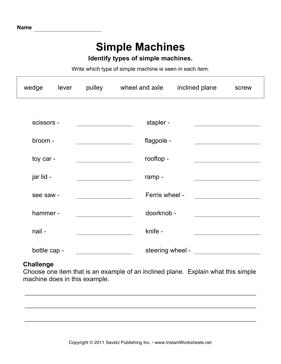 Wedge Simple Machines Worksheets