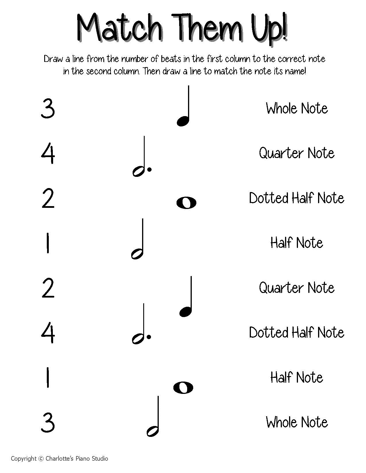 Beats Music Notes to Matching Worksheets