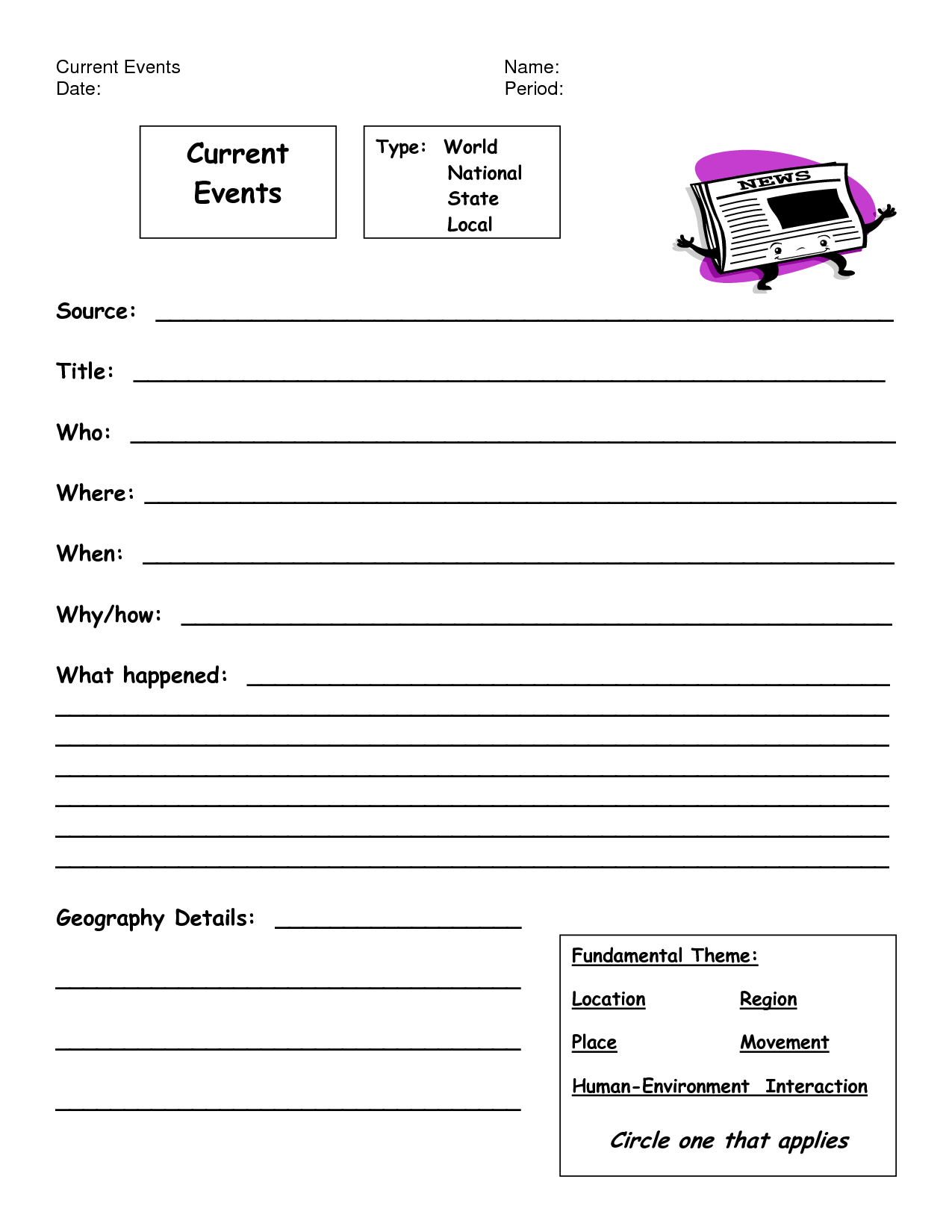 Current Events Worksheet Template