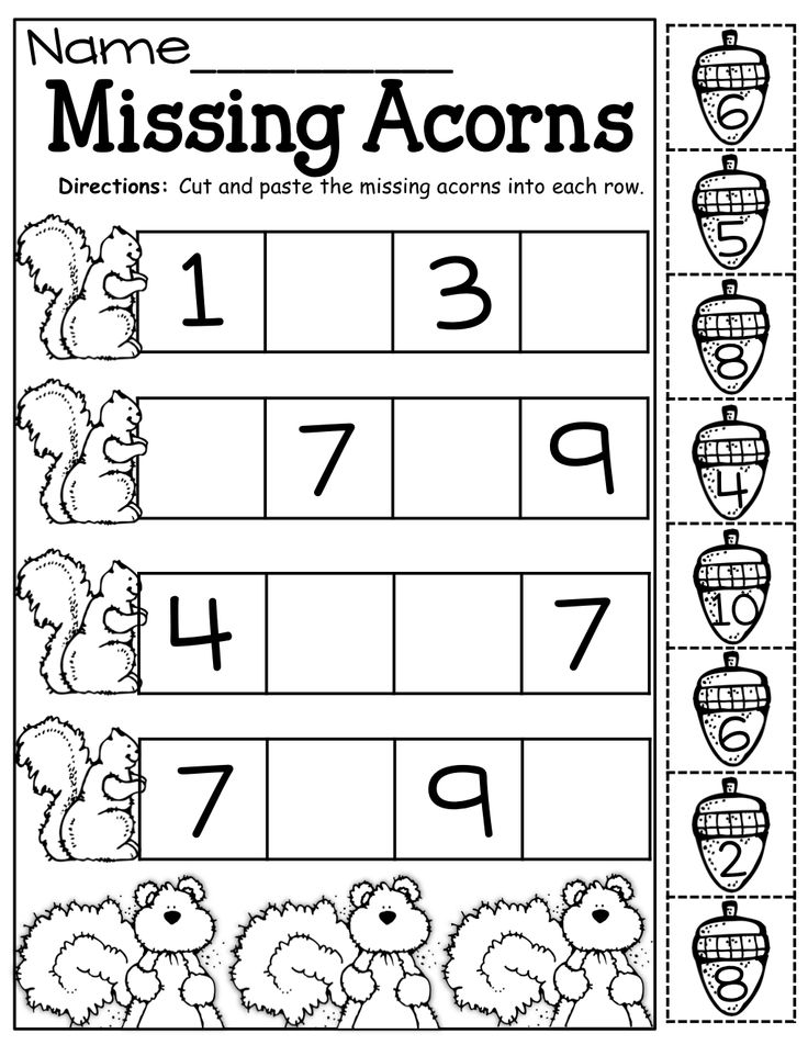 Cut and Paste Missing Number Worksheets for Kindergarten