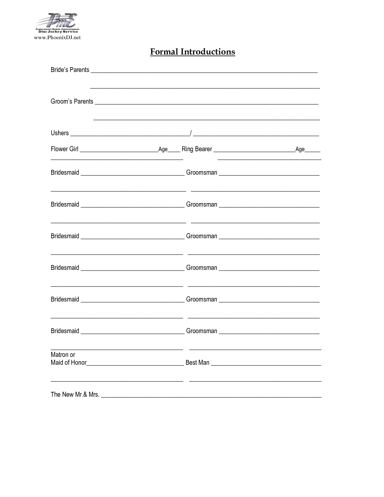 DJ Wedding Worksheet Template