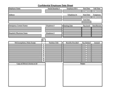 Employee Data Sheet