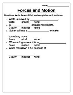 Force and Motion Worksheets 5th Grade