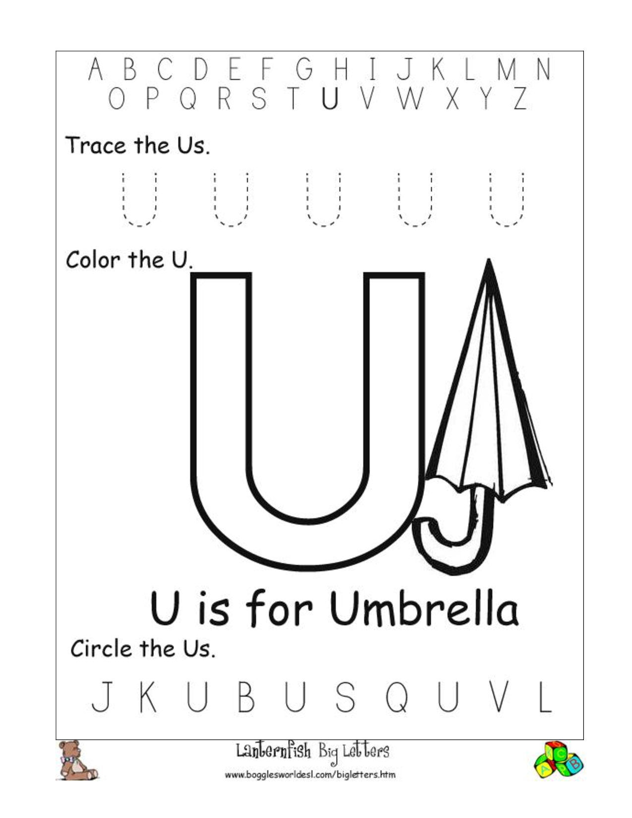 Letter U Worksheets Preschool