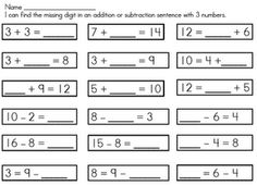 Missing Addends with Subtraction Worksheets