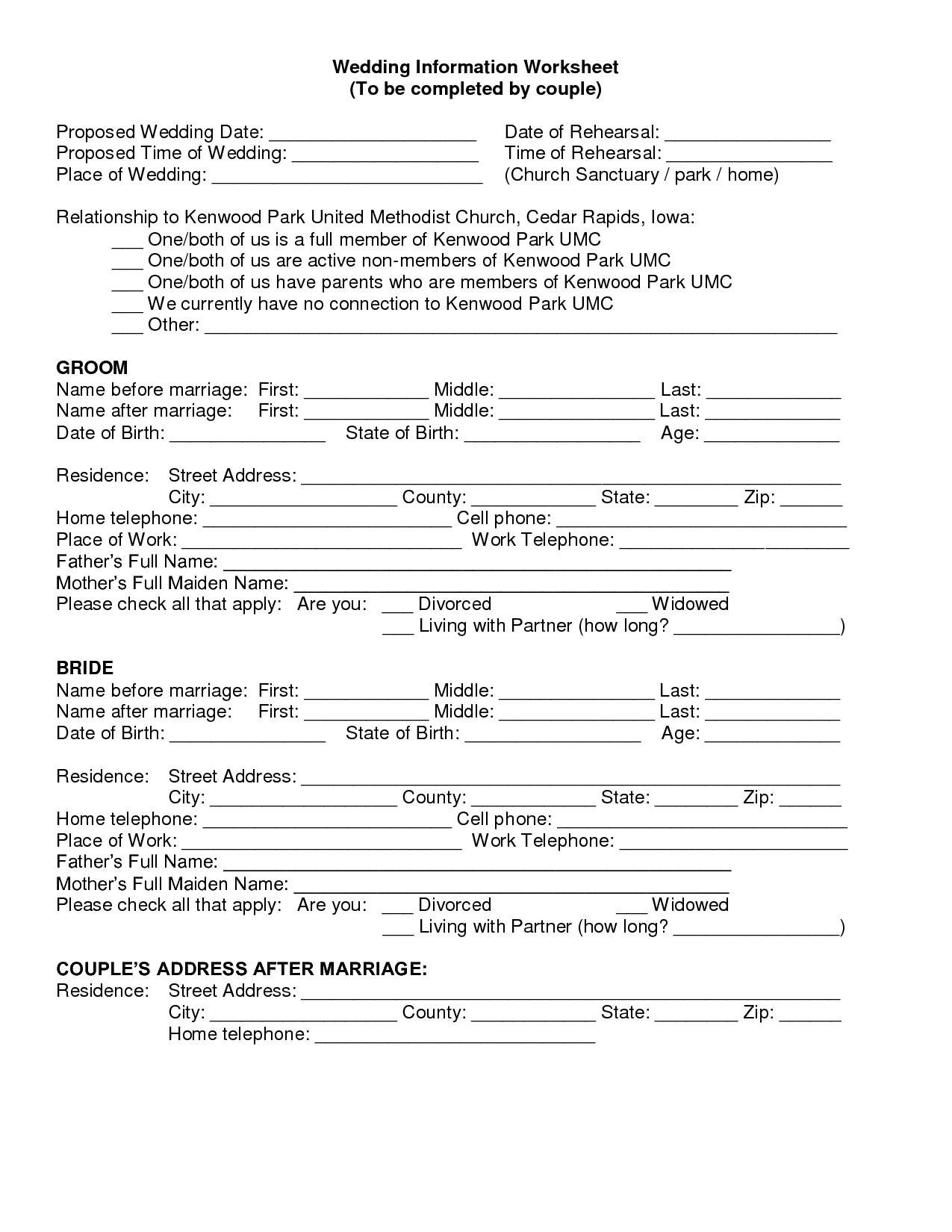 Wedding Day Timeline Worksheet