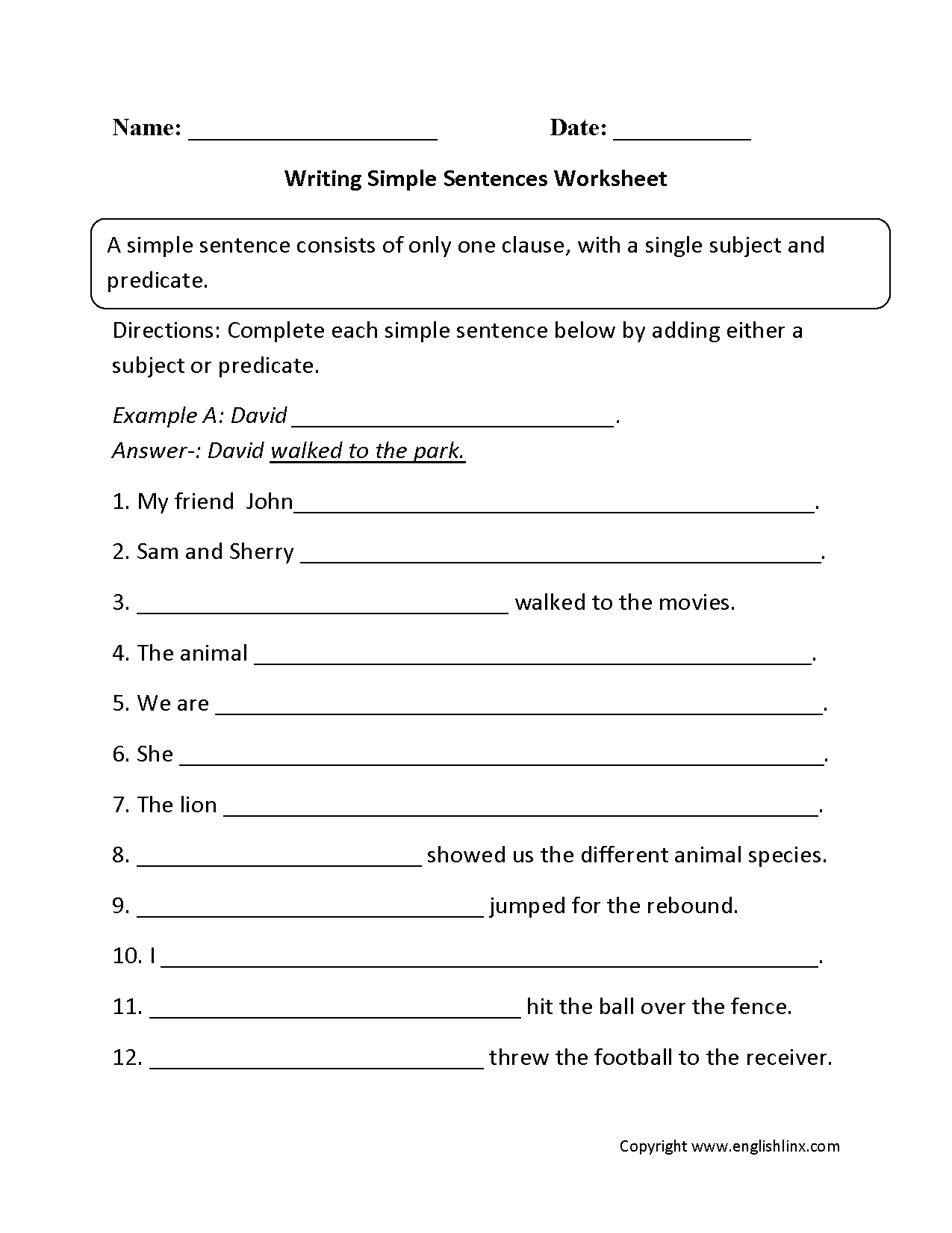 14 Simple Writing Worksheets Sentences Worksheeto