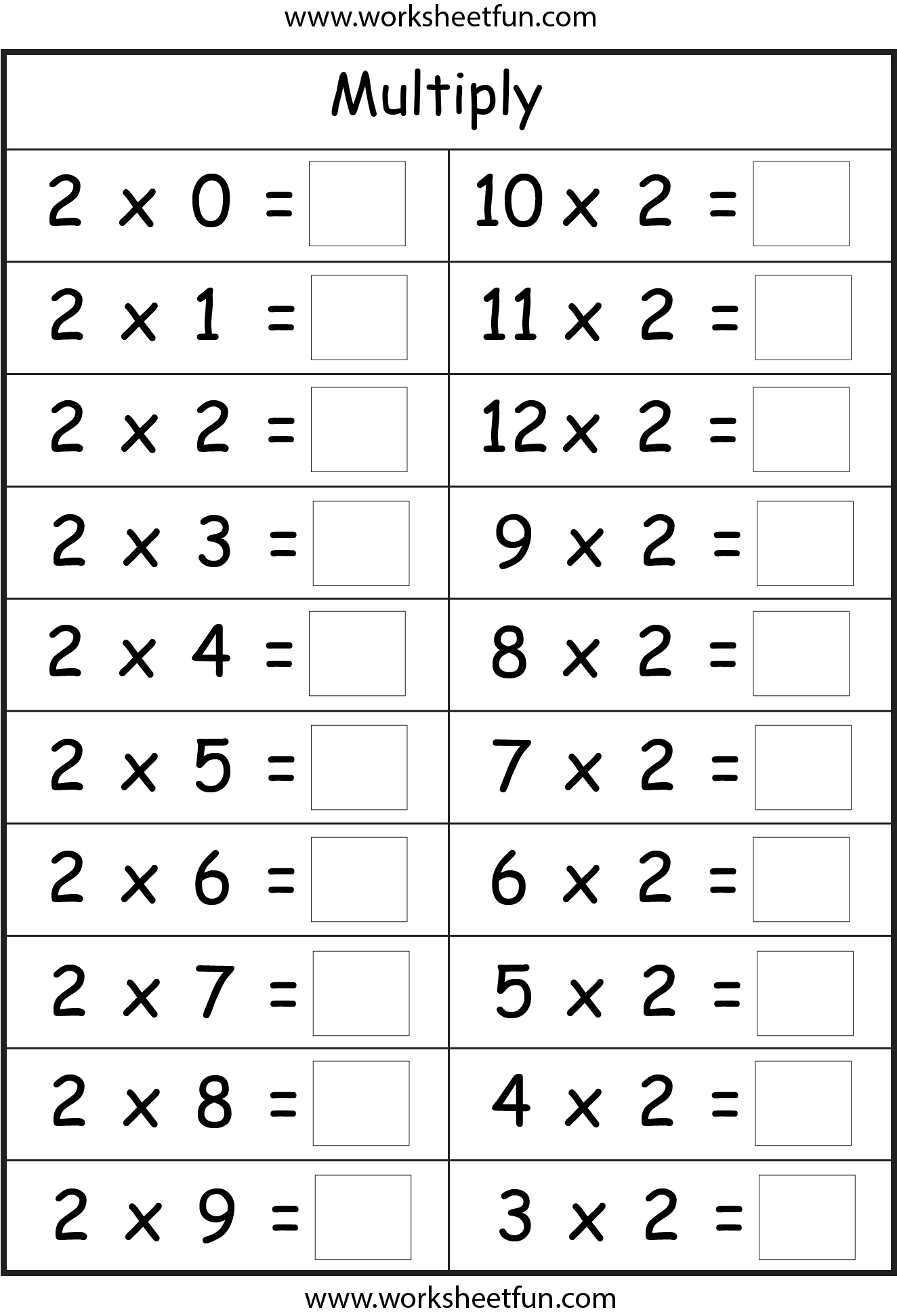 2 3 4 5 Multiplication Facts Worksheet