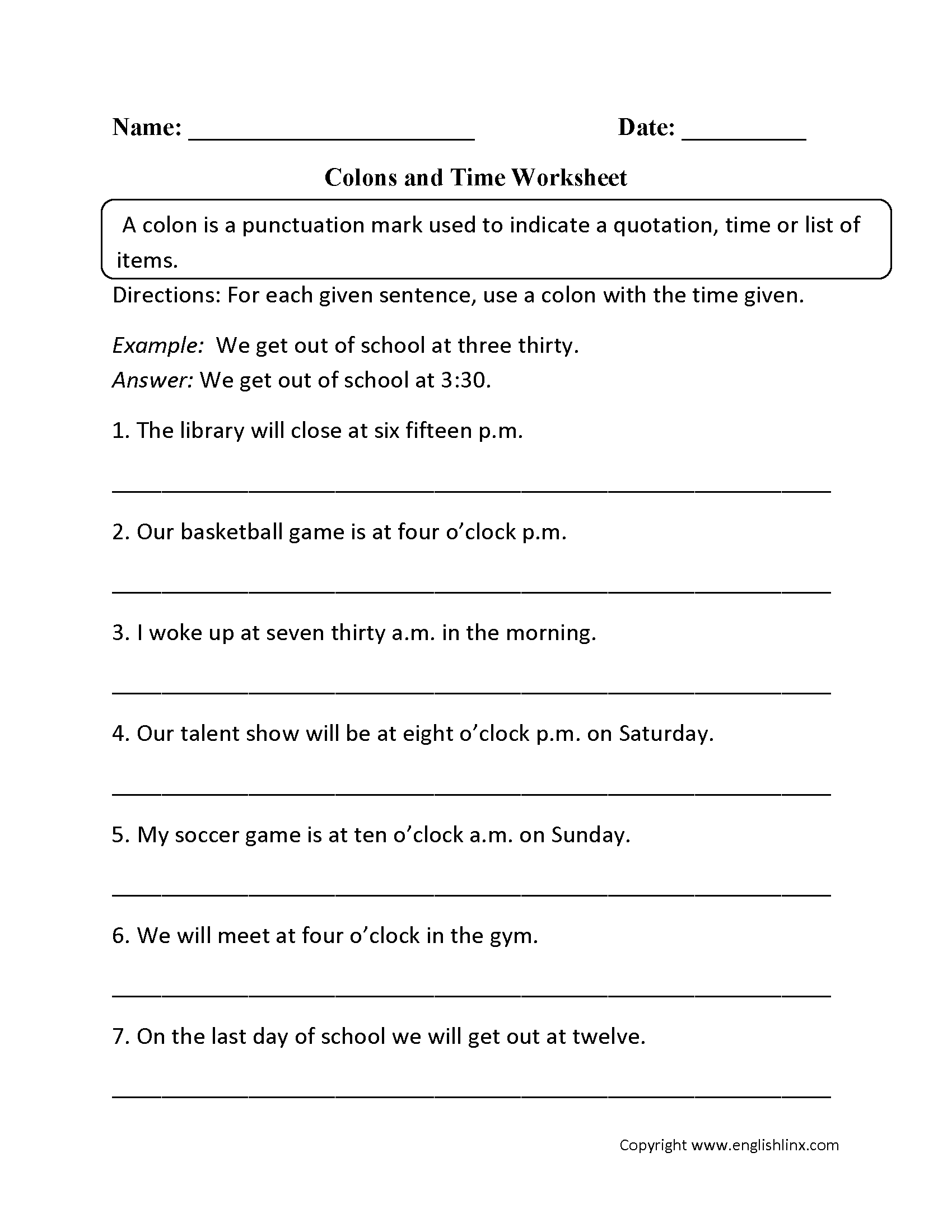 8 Colon Punctuation Worksheets Worksheeto