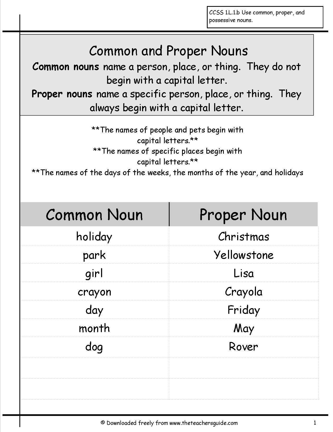 Common Noun Worksheet
