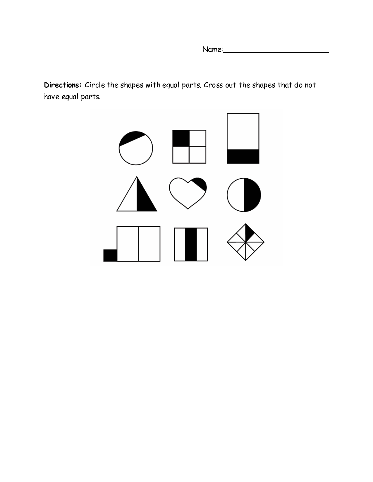 Equal Parts Fraction Worksheets