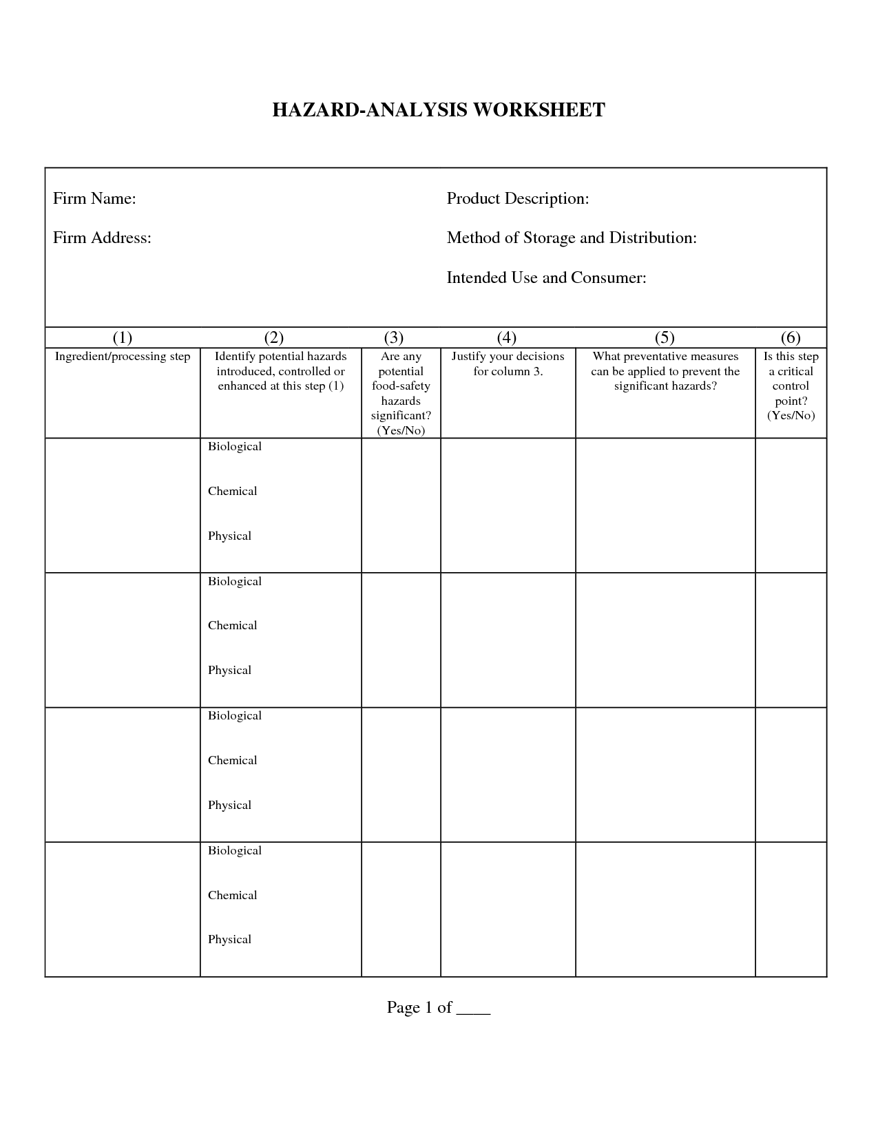 Hazard Analysis Template Worksheet