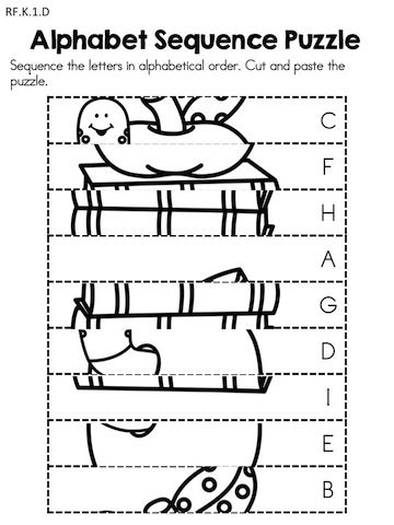 Kindergarten Cut and Paste Language Arts Worksheets