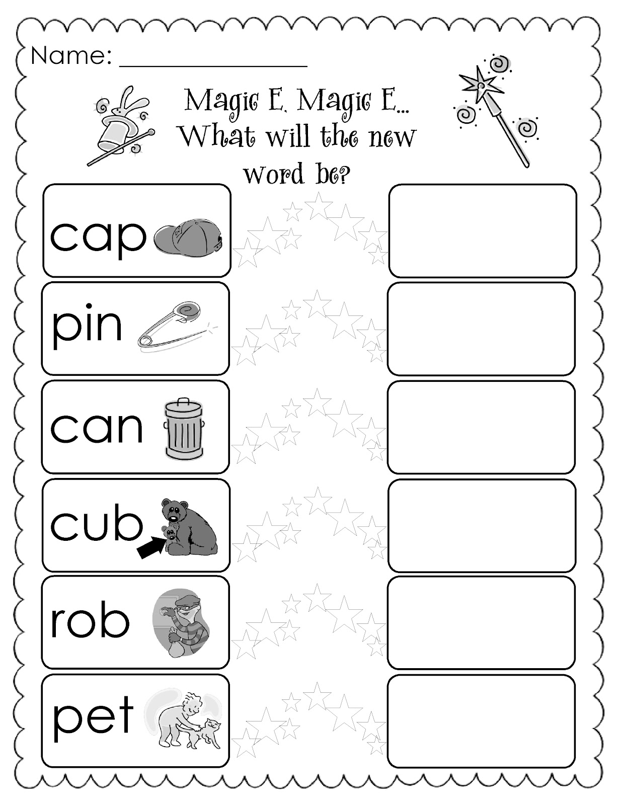 Magic E Words Worksheets