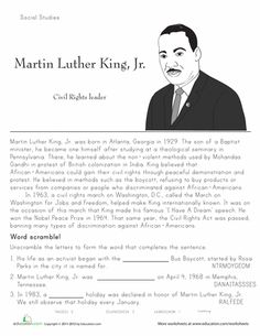 Martin Luther King Jr Worksheets Second Grade