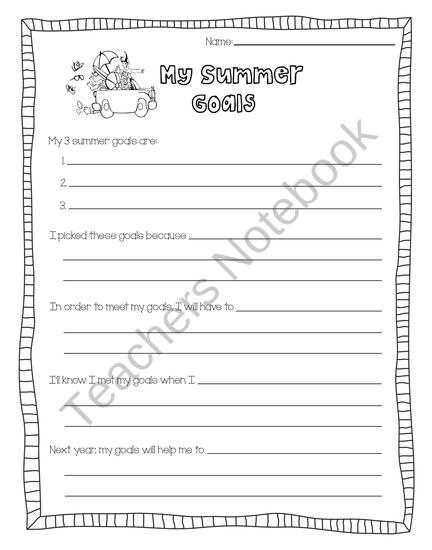 My Summer Goals Worksheet