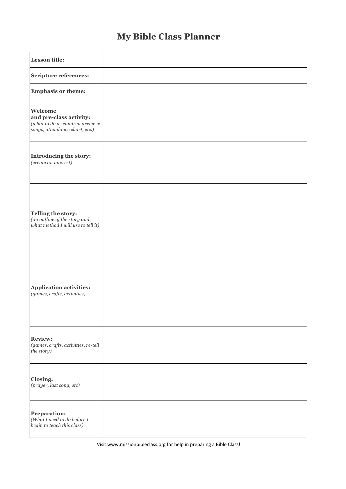 Printable Blank Lesson Plan Templates