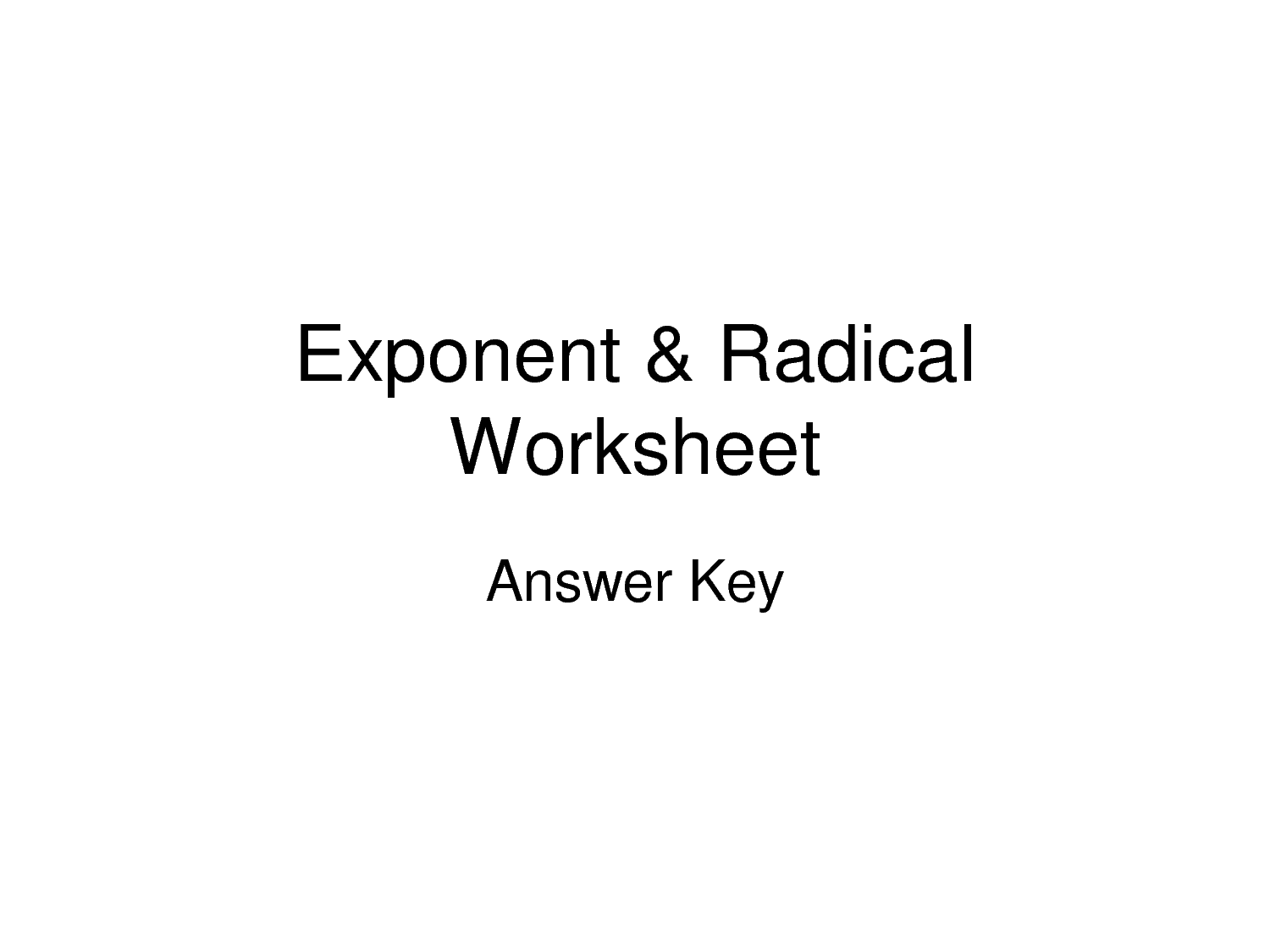 Radical and Rational Exponents Worksheet Answers