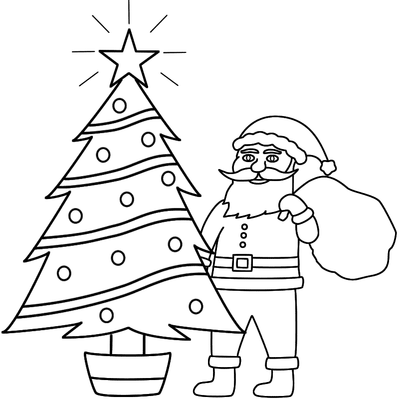 Santa and Christmas Tree Coloring Pages