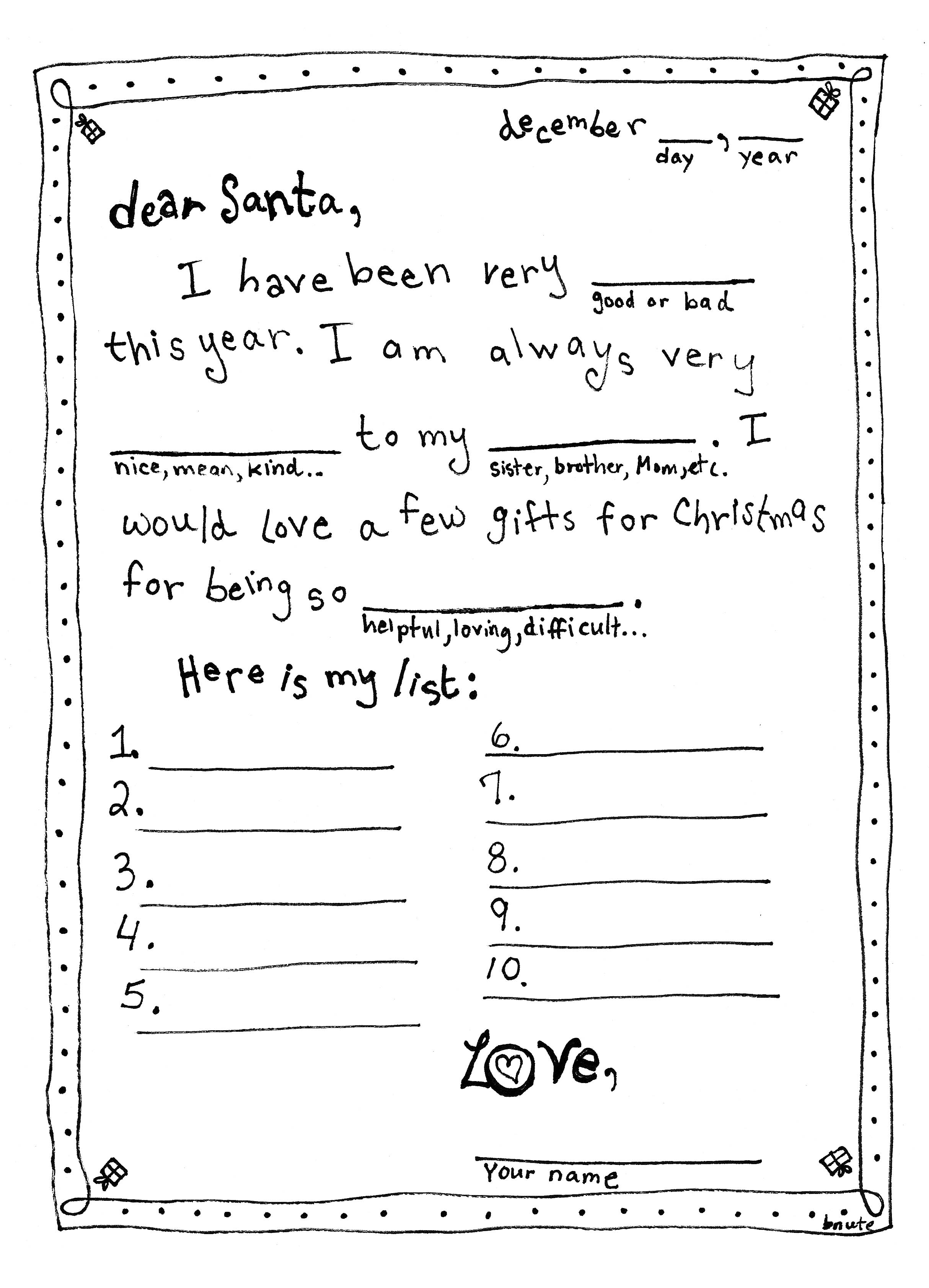 Santa Mad Lib Letter