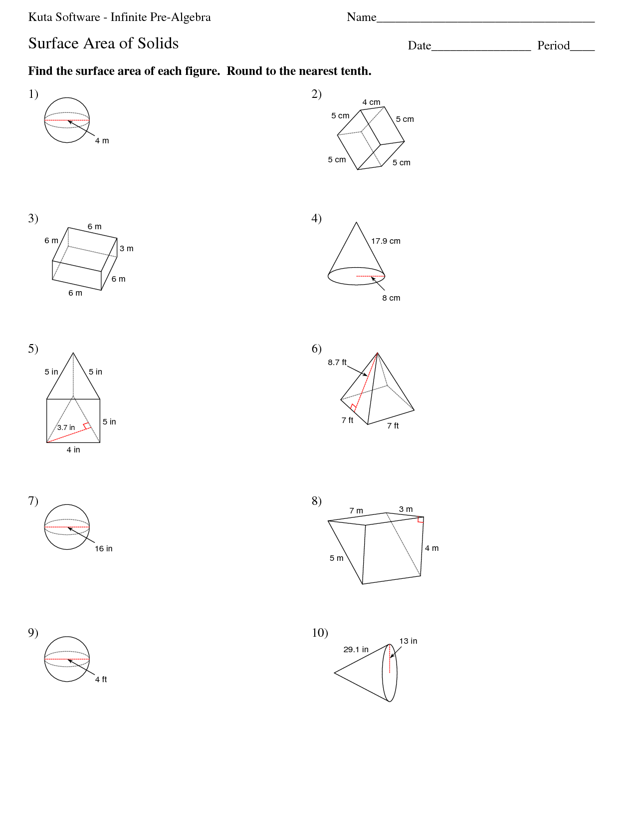 Surface Area Volume Worksheet