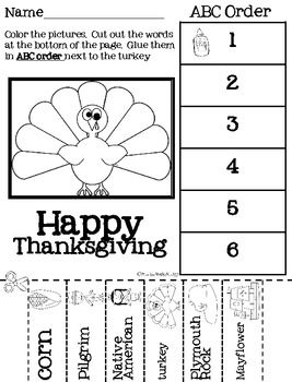 Thanksgiving Cut & Paste ABC Order