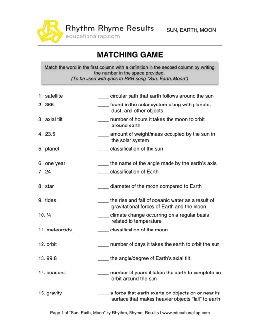 The Sun Earth Moon System Worksheet Answers