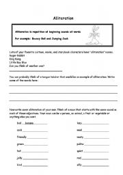 Alliteration Examples for Kids Worksheets