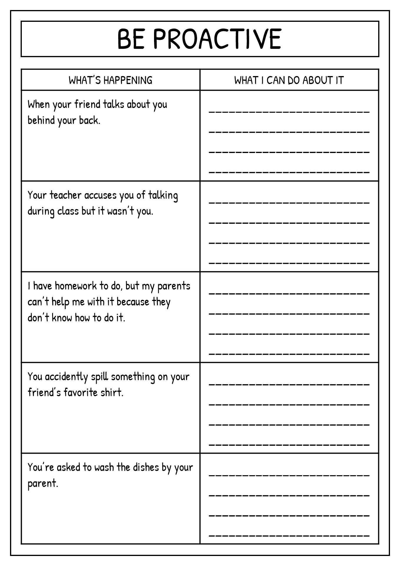 Be Proactive 7 Habits Worksheets