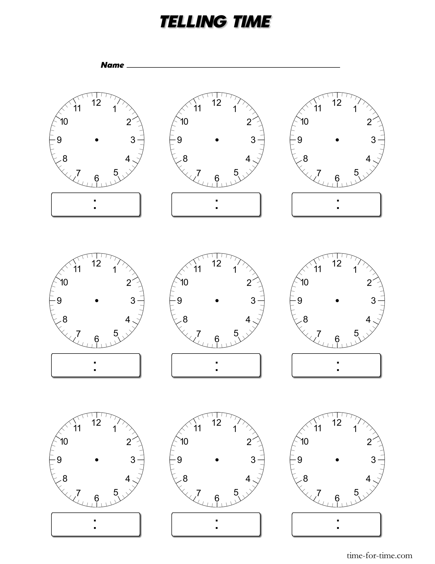 Blank Digital Clock Worksheets