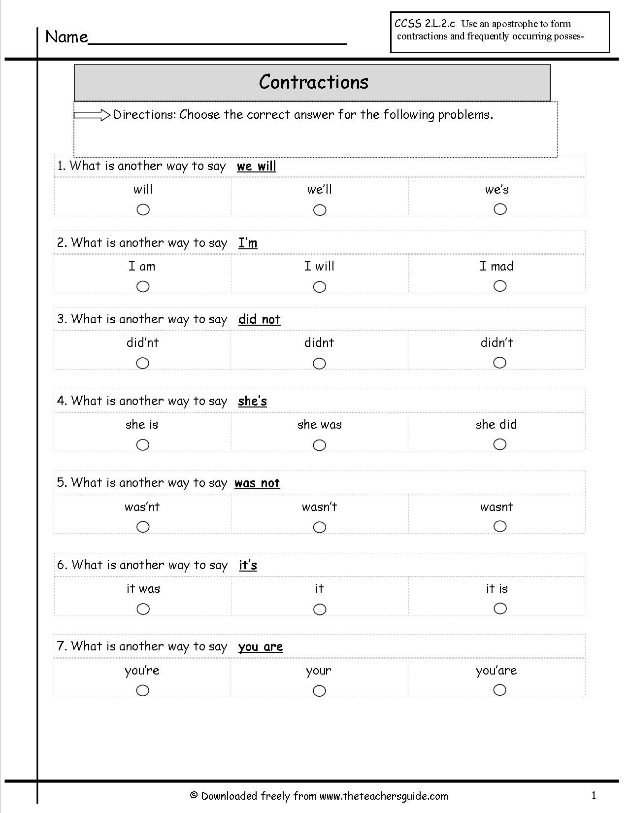 Contractions Worksheet