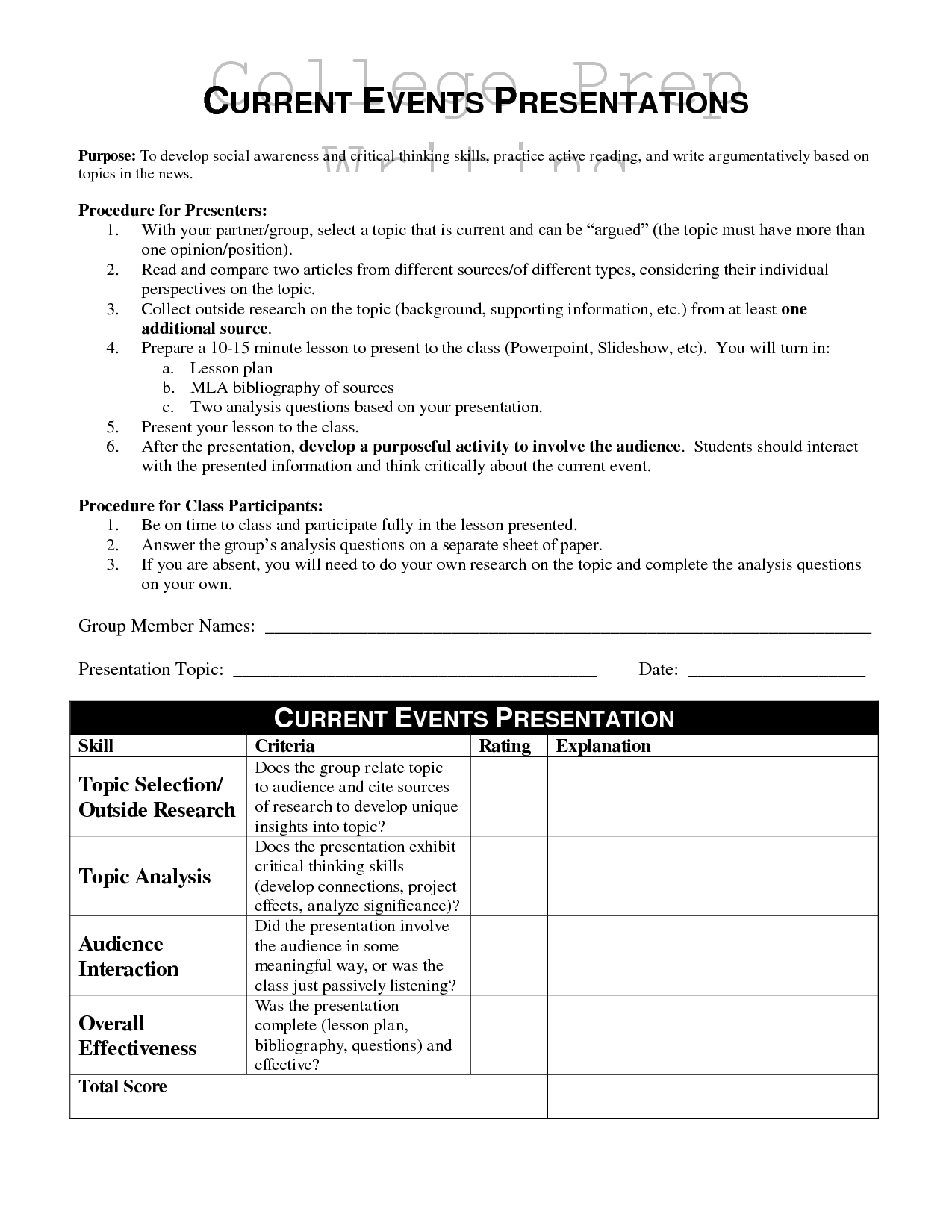 8 Weekly Current Events Worksheet /
