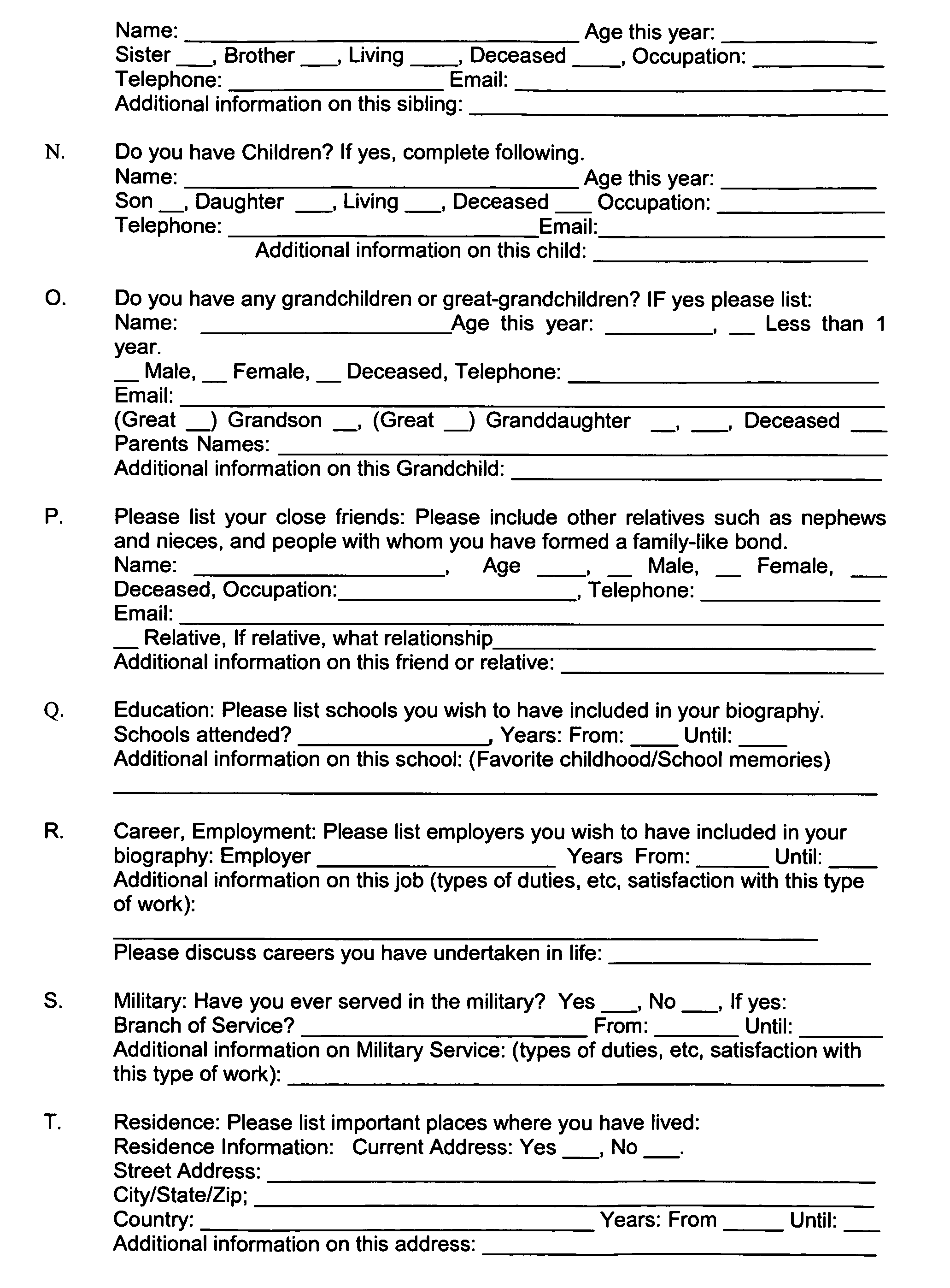 Examples for Long-Term Care Patient Questionnaire Template