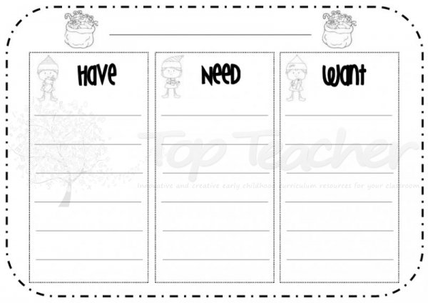 Free Needs and Wants Worksheet