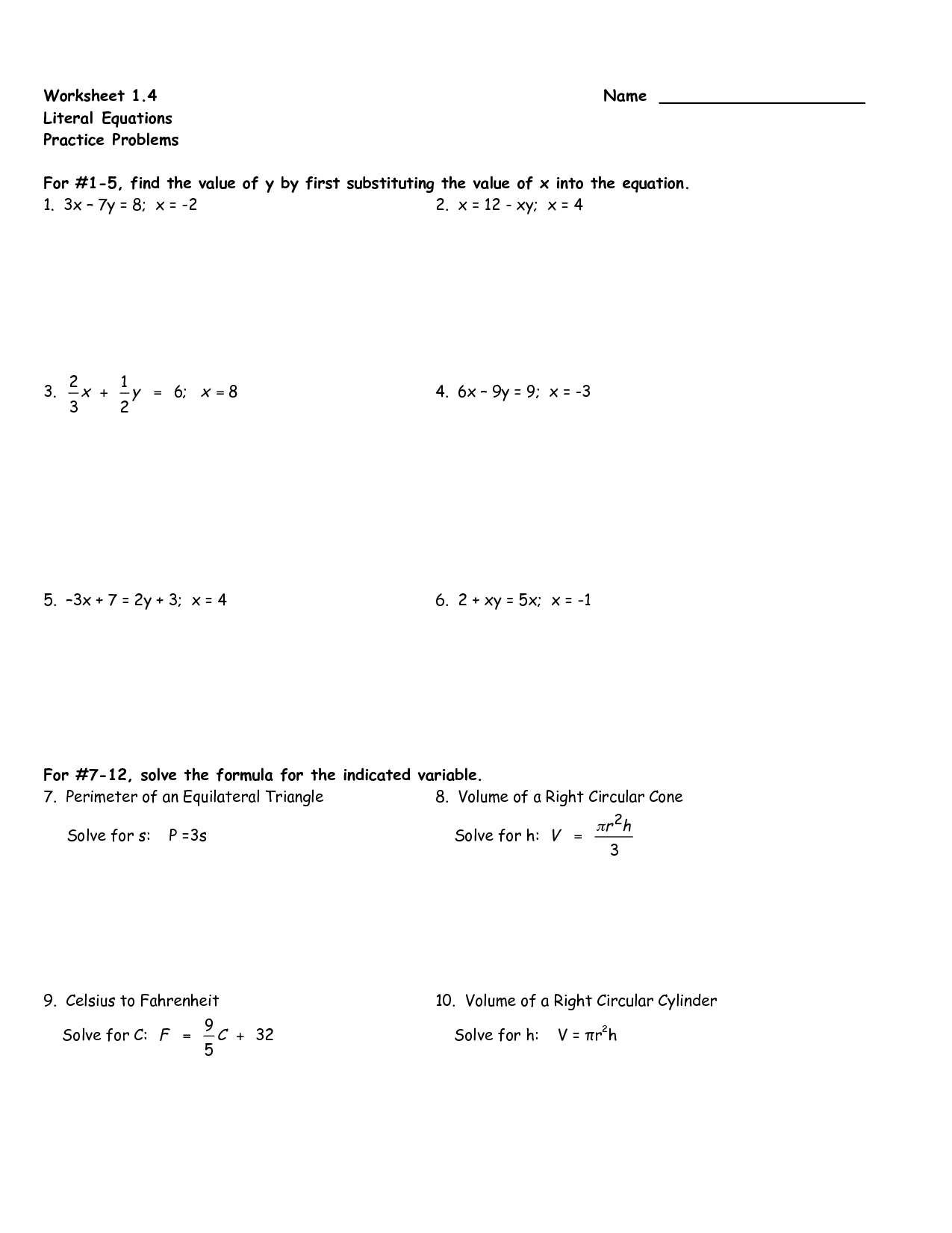 10 Literal Equations Worksheets 8th Grade Worksheeto