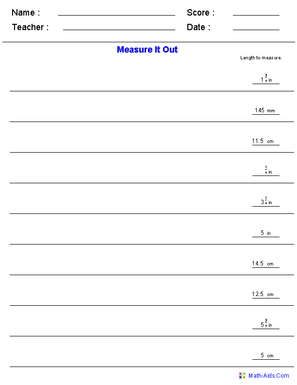 Measuring Inches and Centimeters Worksheet