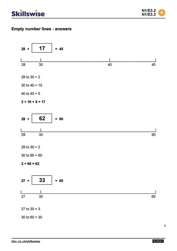 Open Number Line Addition Worksheets