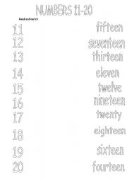 Printable Number Worksheets 11 20