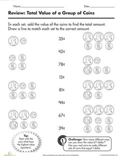 Second Grade Math Worksheets Money