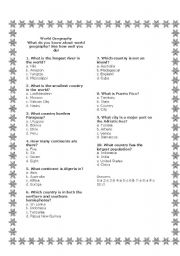 World Geography Worksheets Printable