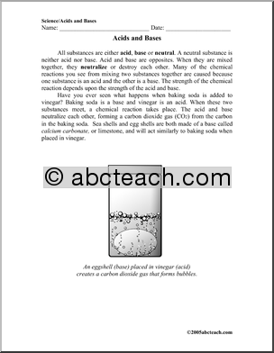 Acids and Bases Worksheet Middle School