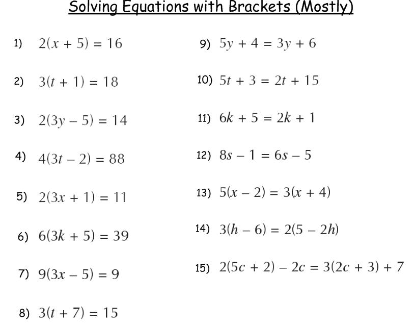 Algebra Solving Linear Equations Worksheets