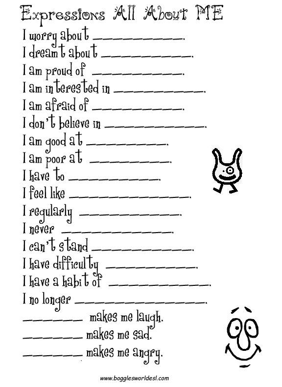 All About Me Activity Worksheets