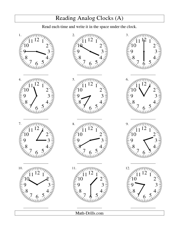 Analog Clock Time to the Minute Worksheets